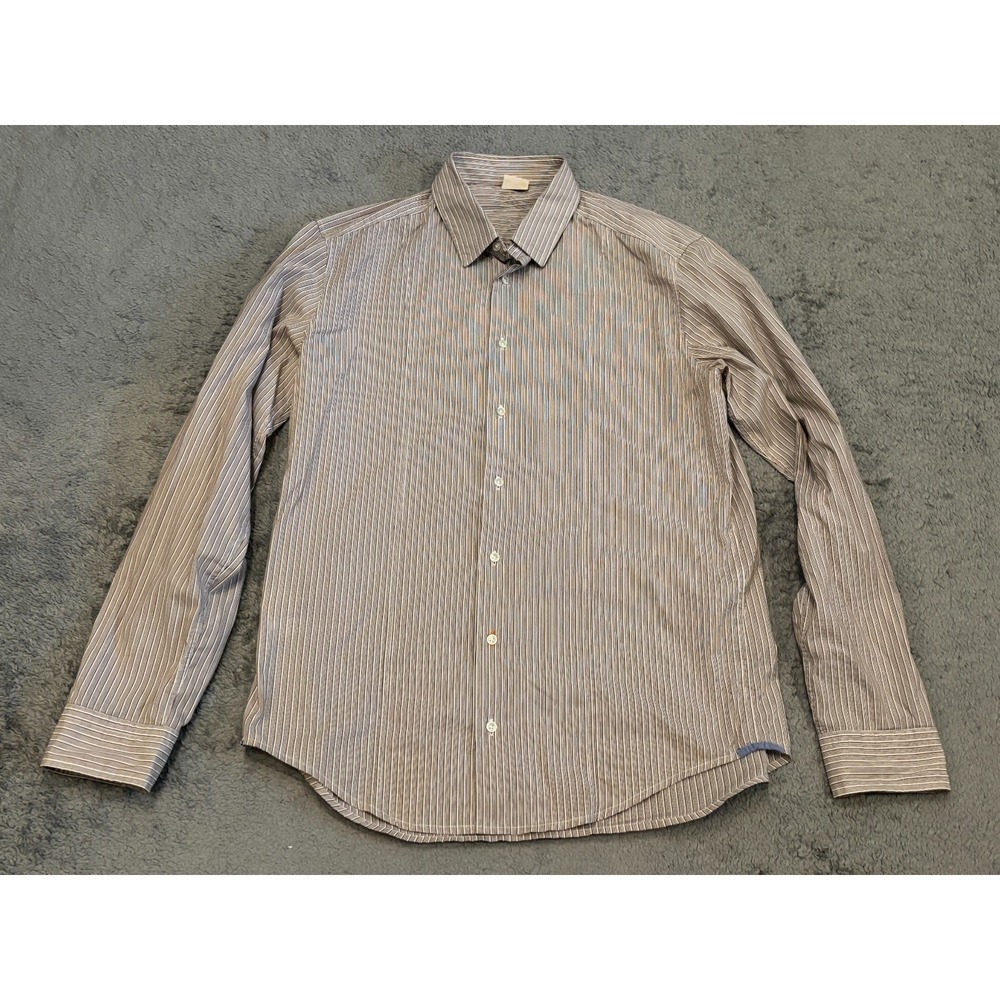 Boss Orange Shirt Mens Large Beige Striped Long Sleeve Button Casual Career
